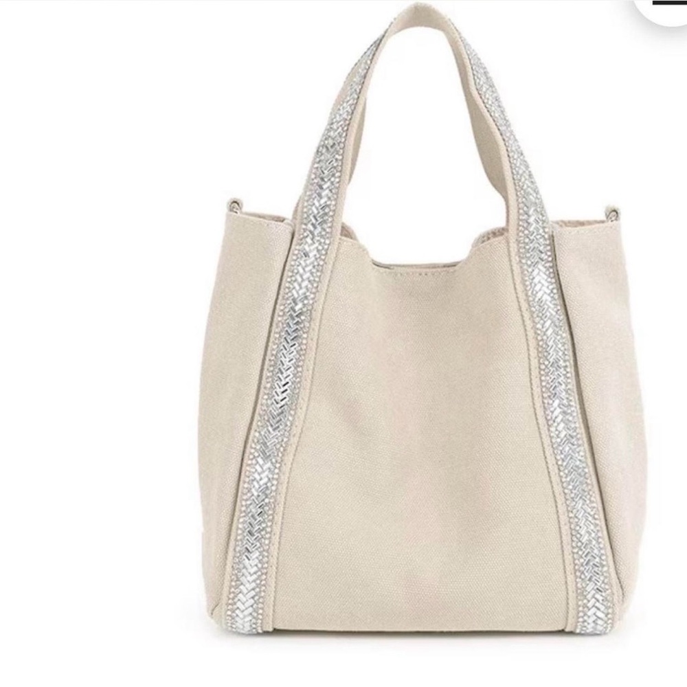 Chic Cream Tote with Silver Detailing